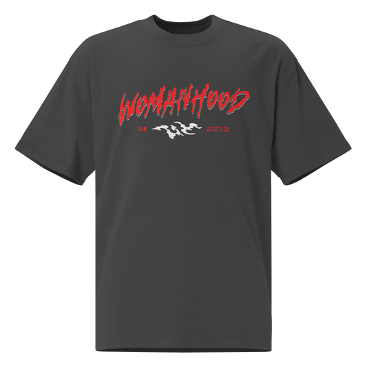 'Womanhood' Oversized Faded Black Tee