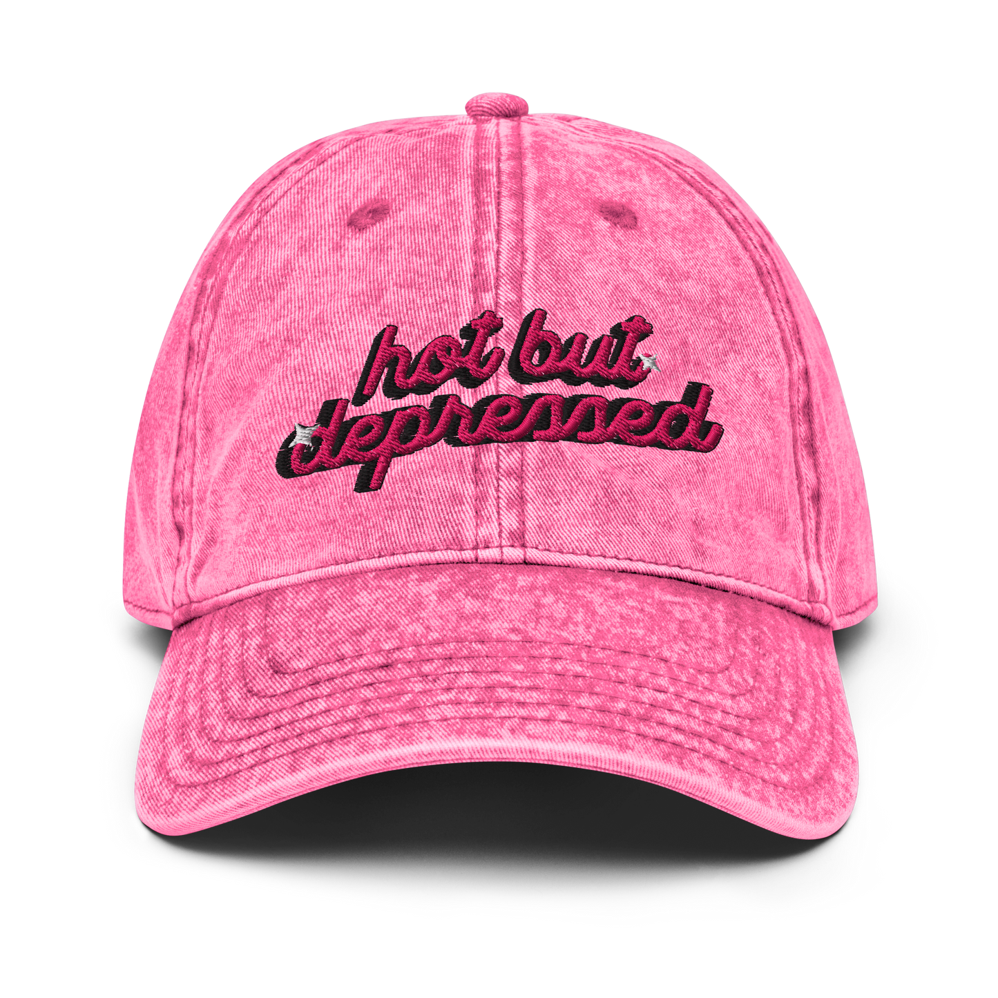 'hot but depressed' Pink Denim Cap