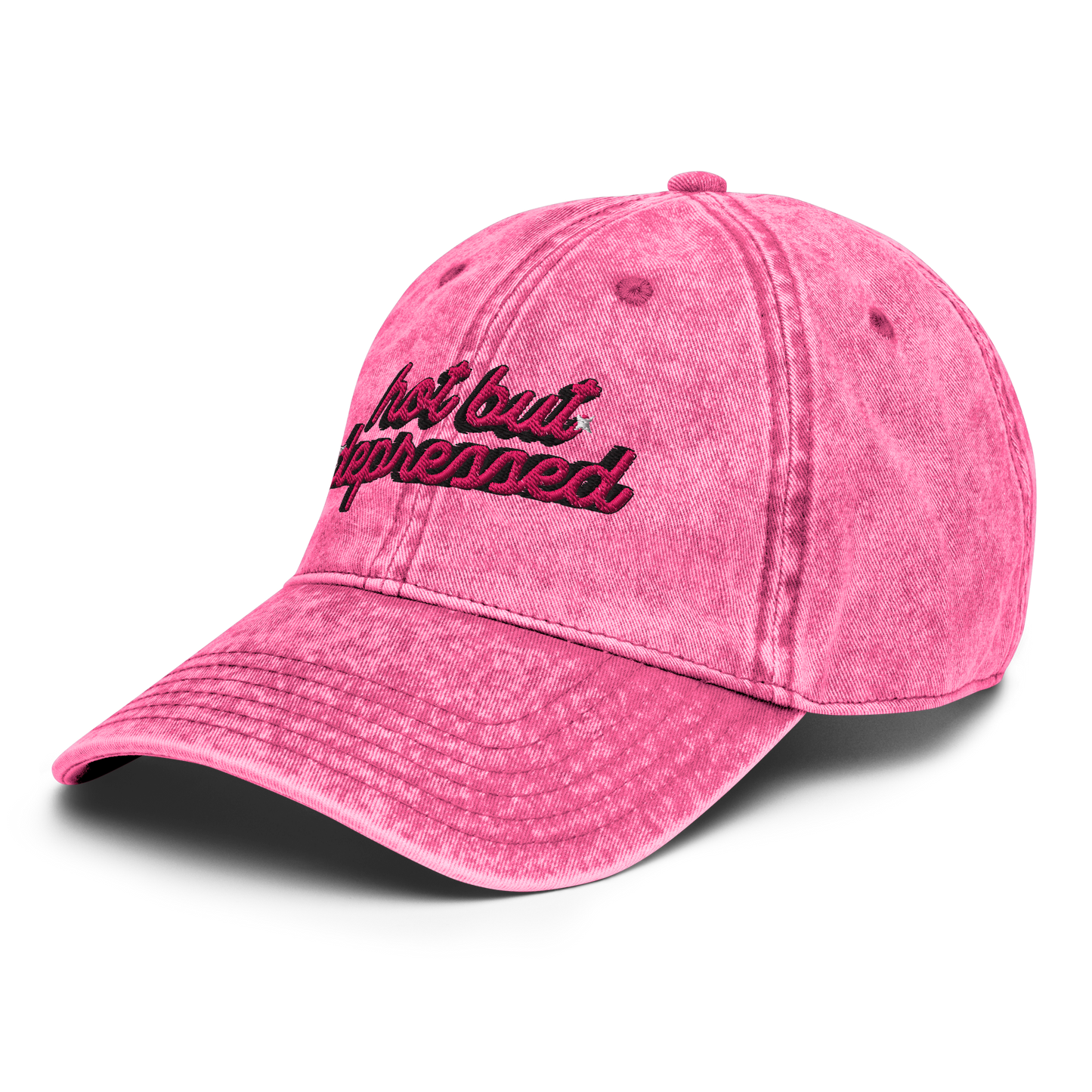 'hot but depressed' Pink Denim Cap