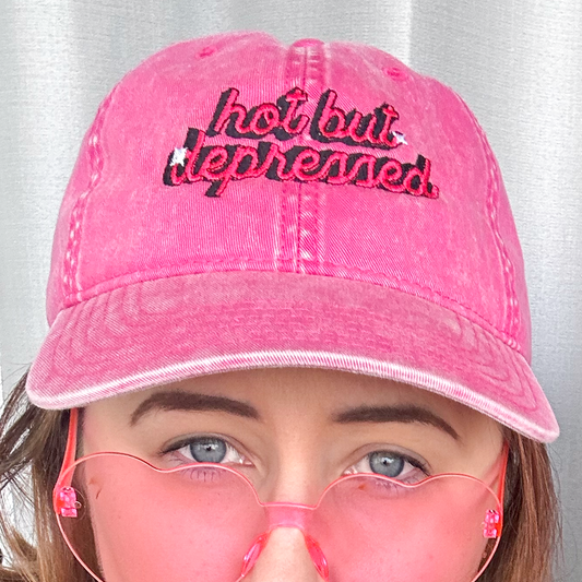 'hot but depressed' Pink Denim Cap