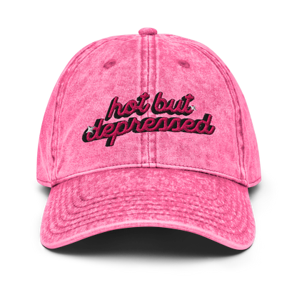 'hot but depressed' Pink Denim Cap