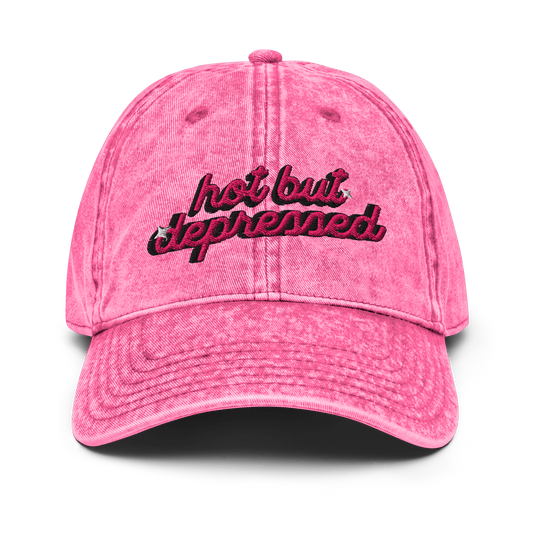 'hot but depressed' Pink Denim Cap